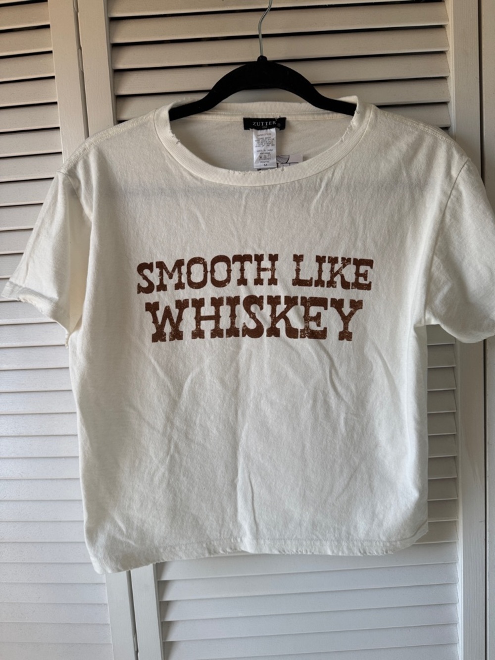 Zutter Smooth Like Whiskey Graphic Crop Tee - Cream with Brown Print